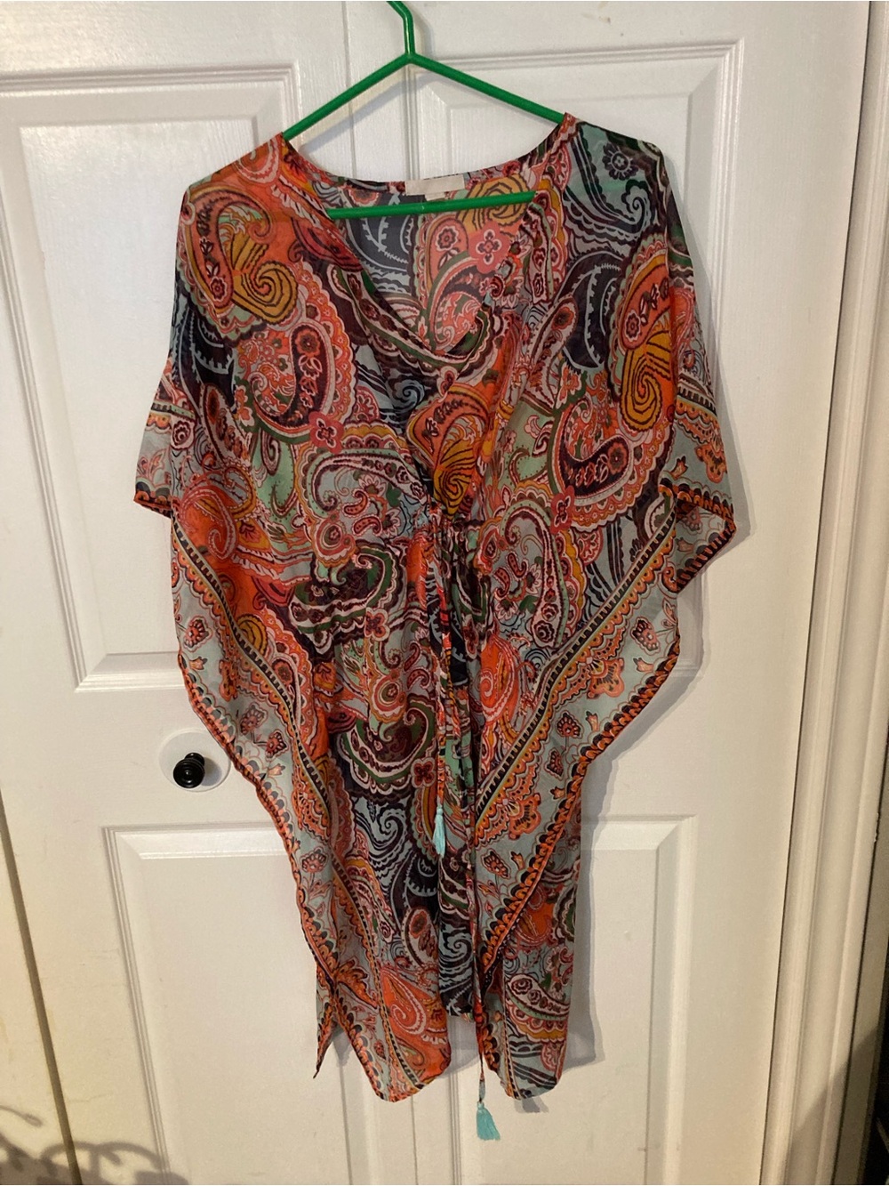 Sheer Paisley Swim Coverup Tunic in Orange Multi